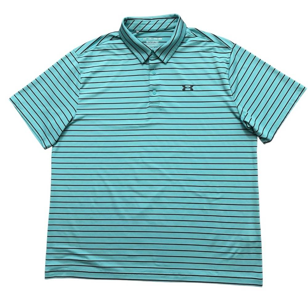 Under Armour The Playoff Polo Shirt Mens 2XL Short Sleeve Golf Green Striped